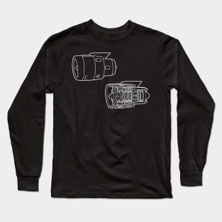 Turbofan Jet Engine White Line Drawing Long Sleeve T-Shirt